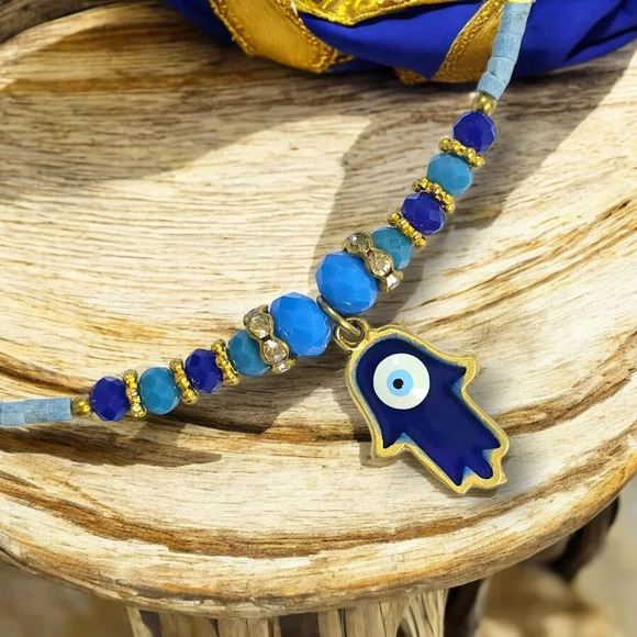 🆕️Turkish Handmade Hamsa Hand Evil Eye Necklace | Gold Plated Protection Charm - Picture 4 of 15